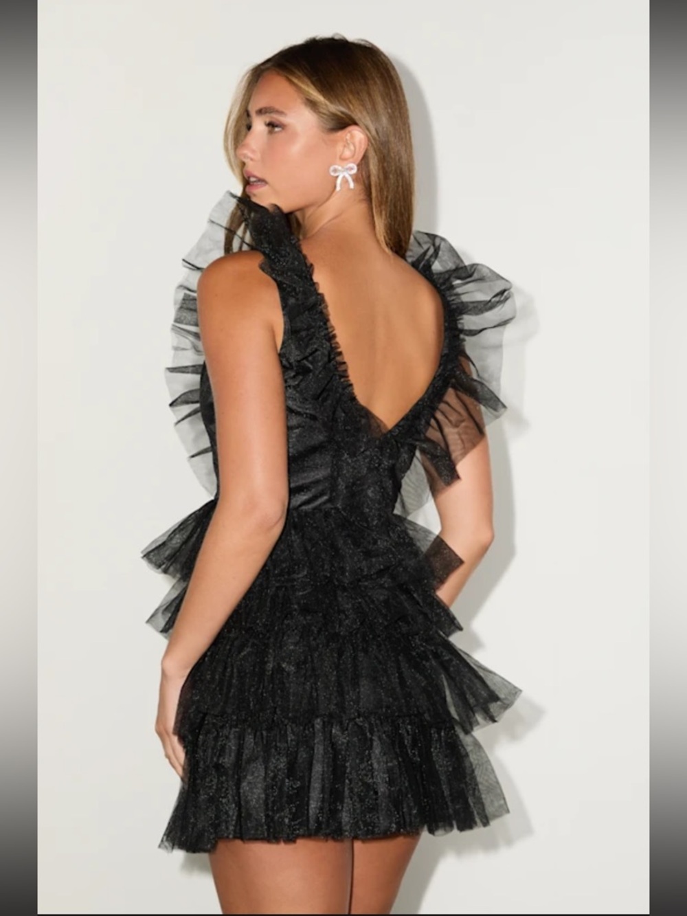 Lulu's Black Tiered Ruffle V-Neck Mini Dress - Picture 2 of 4